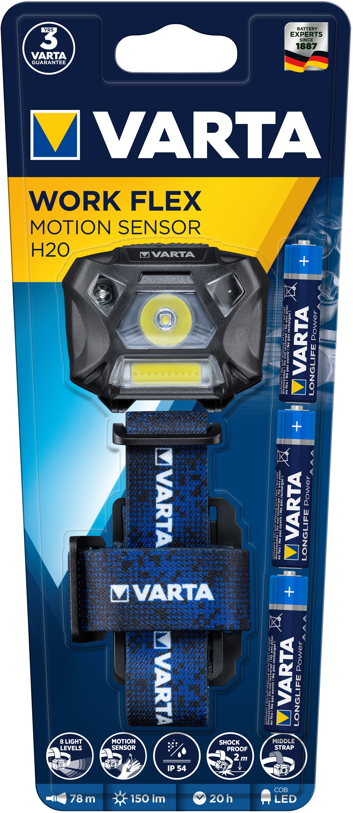 VARTA FRONTALE sensor LED + 3 AAA fournies VARTA