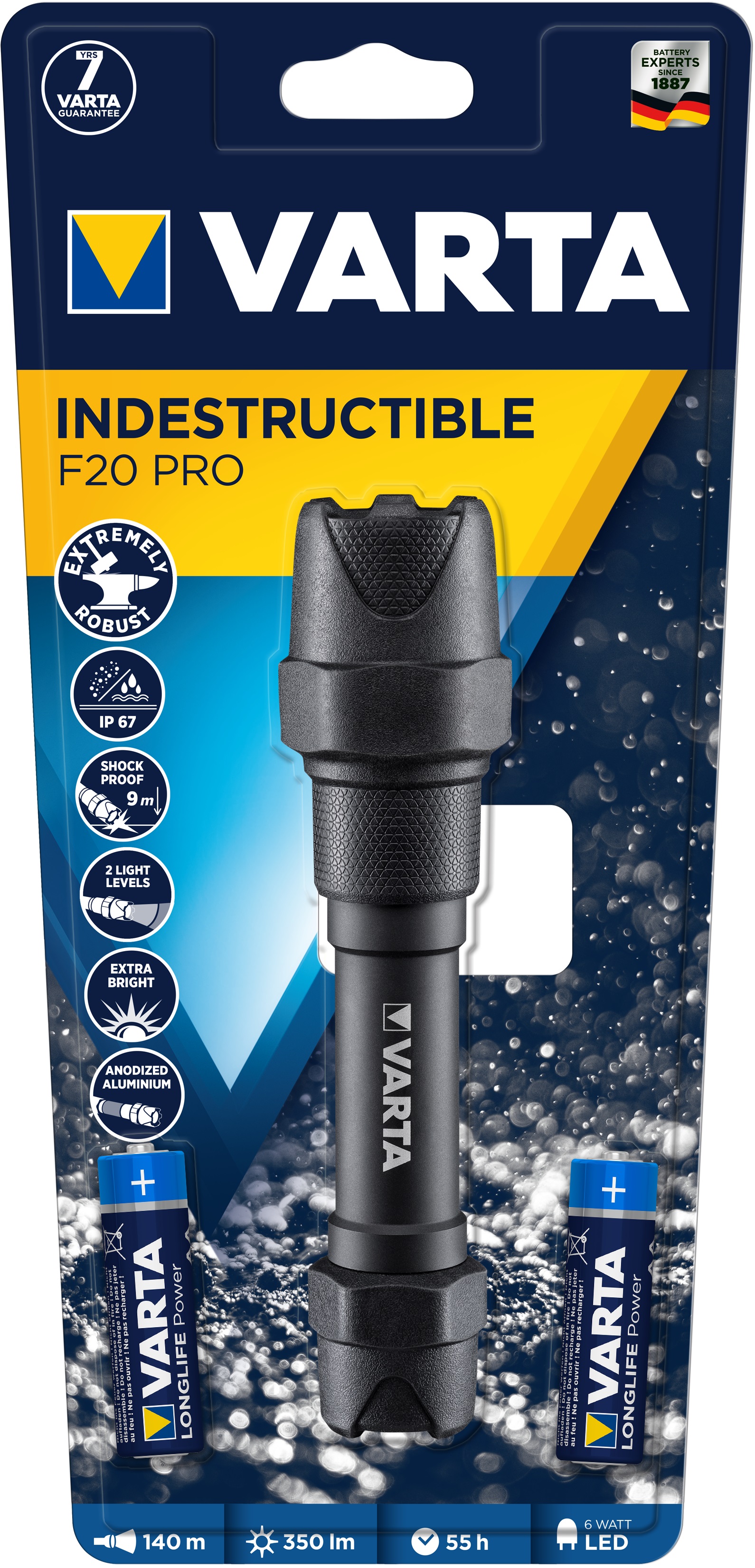 VARTA TORCHE indestructible LED + 2 AA fournies VARTA