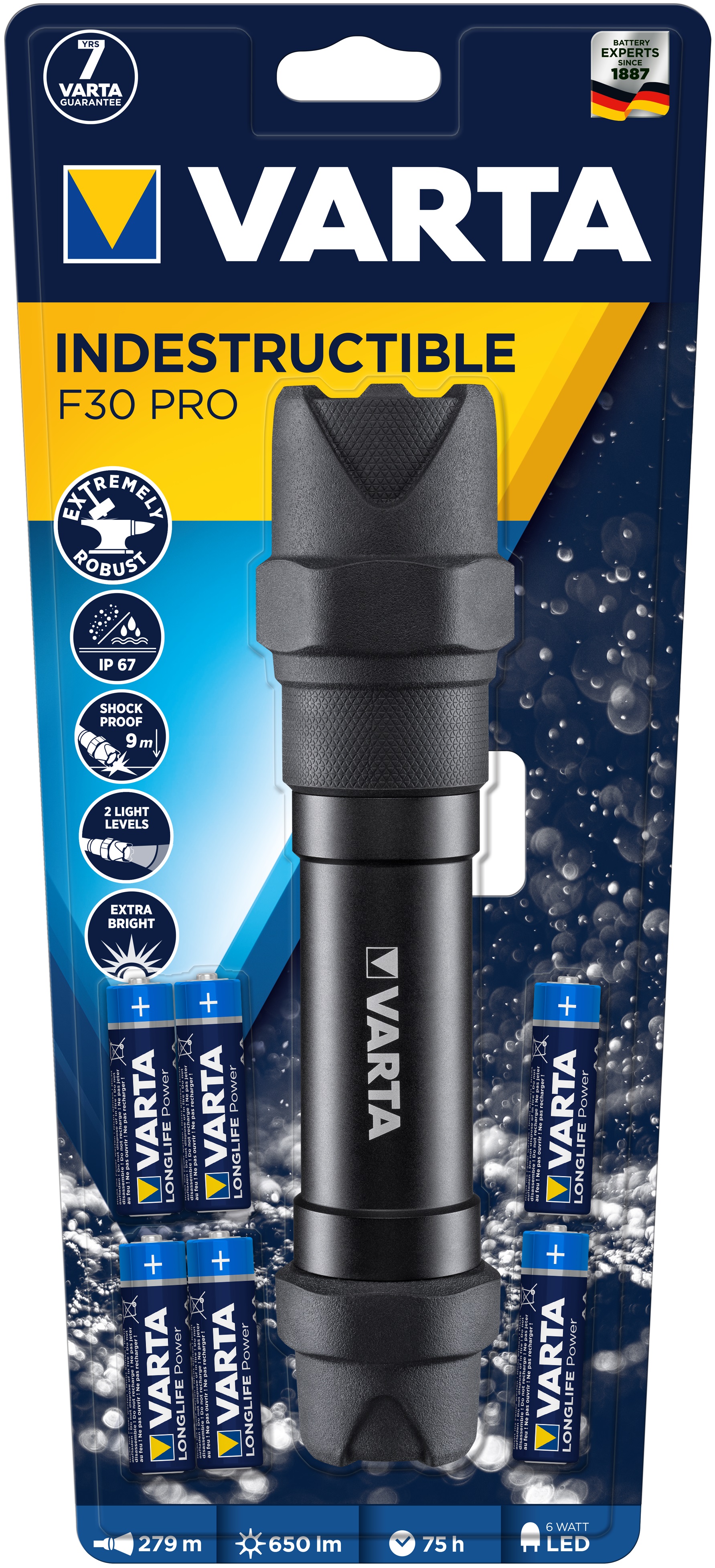 VARTA TORCHE indestructible LED + 6 AA fournies VARTA