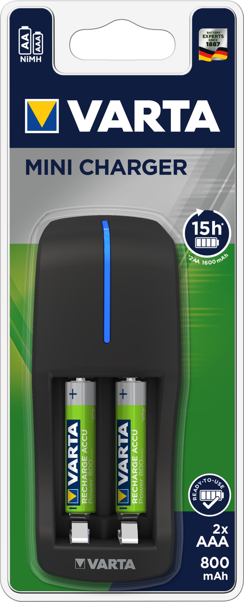 VARTA CHARGEUR mini 15h 2 canaux AAA/AA + AAA x2 800 mAh pré-chargés VARTA