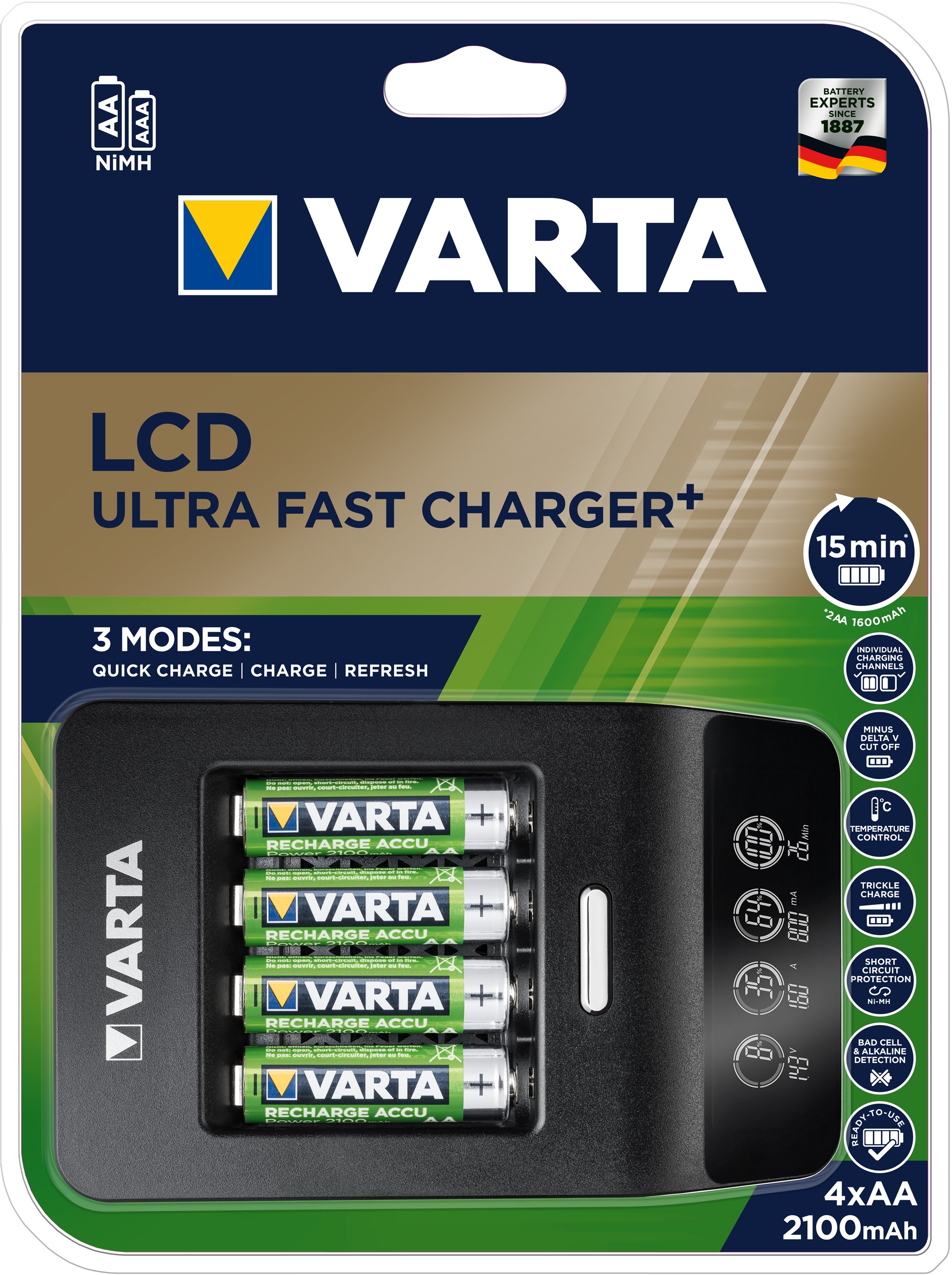 VARTA Chargeur 15 minutes LCD + 4 accus AA 2100mAh VARTA